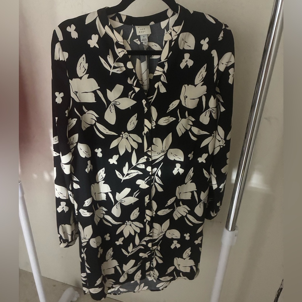 a new day Black and White Long Sleeve Dress with Mandarin Collar